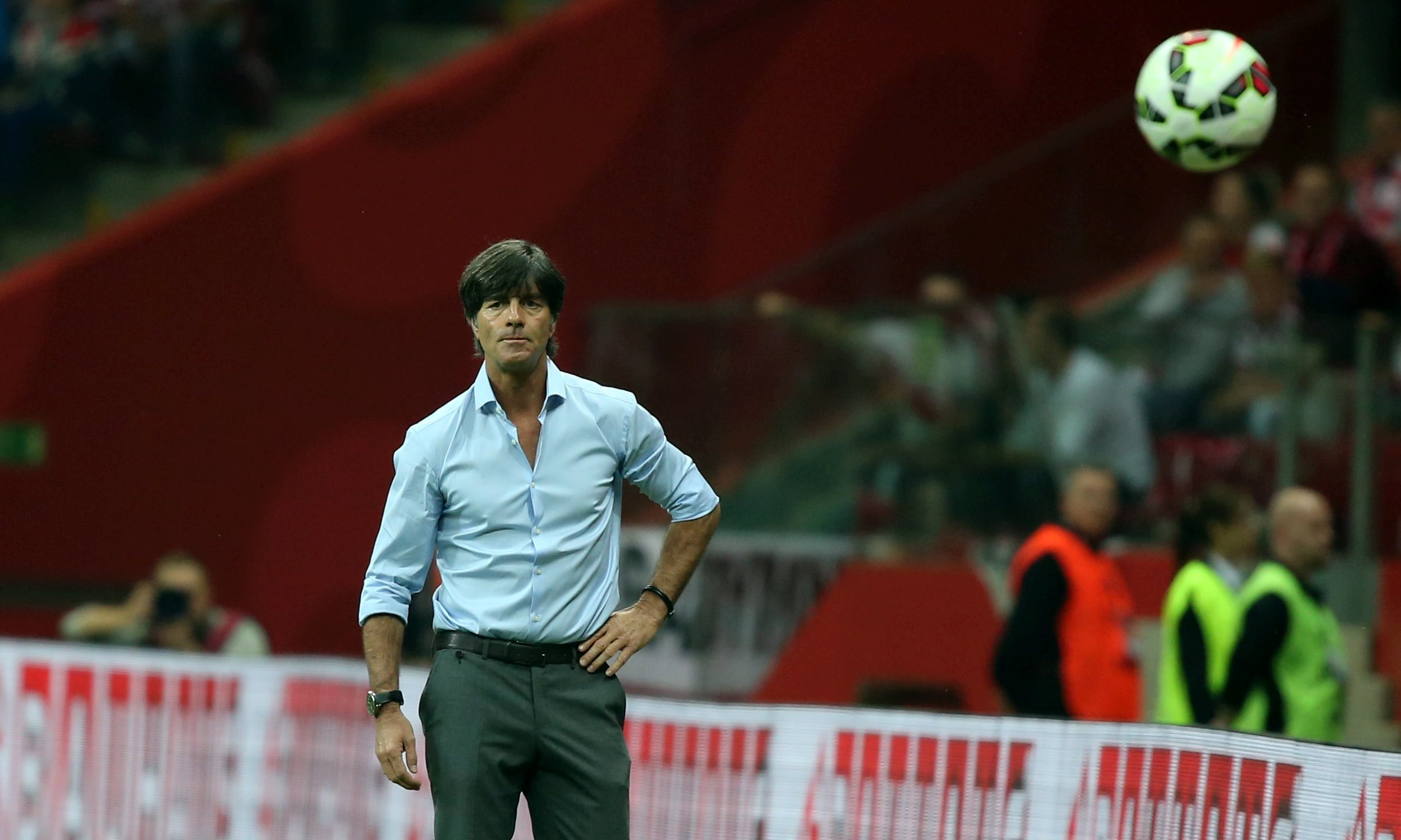 Trener piłkarskiej reprezentacji Niemiec Joachim Loew podczas meczu eliminacyjnego mistrzostw Europy z Polską