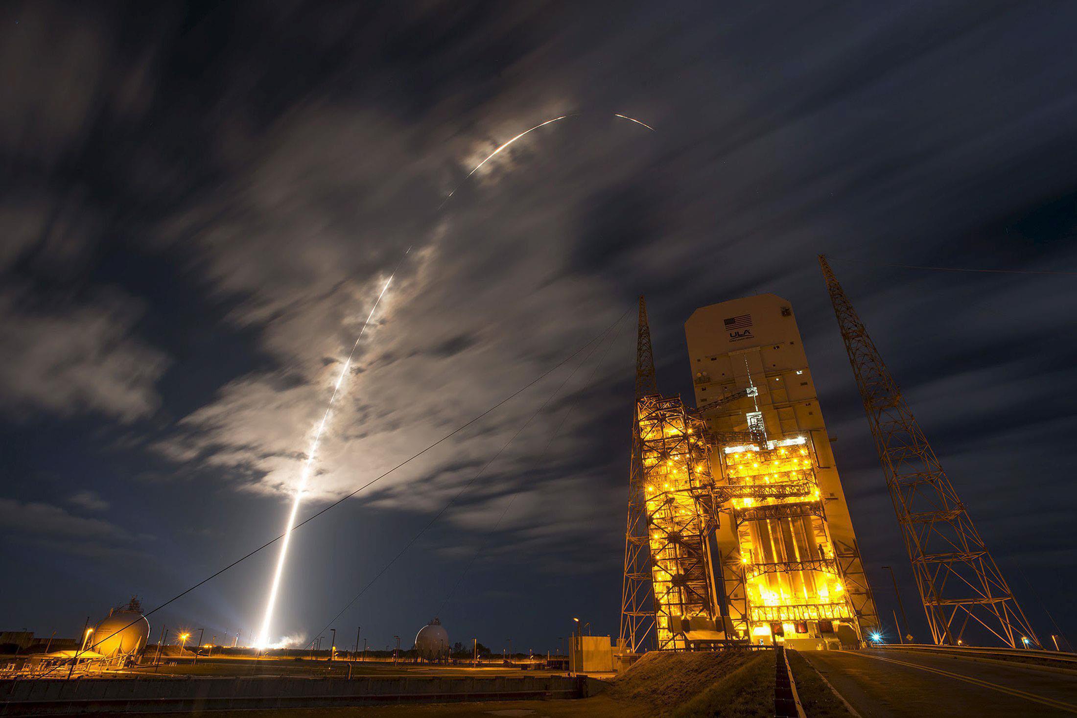 A United Launch Alliance Atlas V rocket carrying Orbital ATK's Cygnus spacecraft on a resupply missi