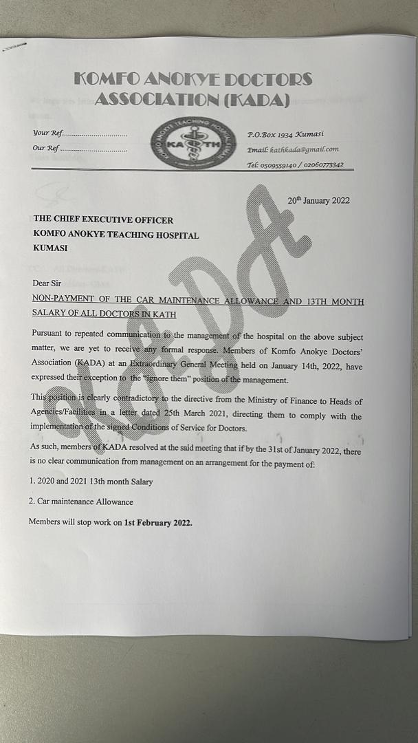 KATH Doctors to strike over delays in car maintenance allowance