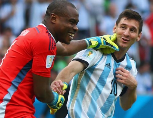 Super Eagles goalkeeper Vincent Enyeama and Lionel Messi during the 2014 World Cup