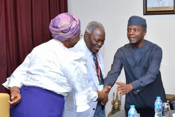Pastor W. F. Kumuyi with his wife, Pastor Mrs. E. Kumuyi, visit Vice President Yemi Osinbajo at Aso Rock, Abuja