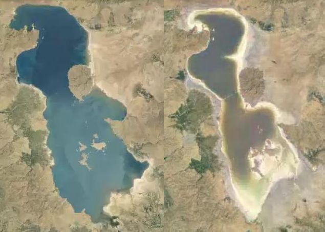 Przez 28 lat słone jezioro Urmia w Iranie znacznie się skurczyło. Zdjęcia satelitarne wykonane na potrzeby United States Geological Survey, czyli amerykańskiej agencji federalnej zajmującej się m.in. hydrologią pokazuje, co stało się z największym w kraju jeziorem.
