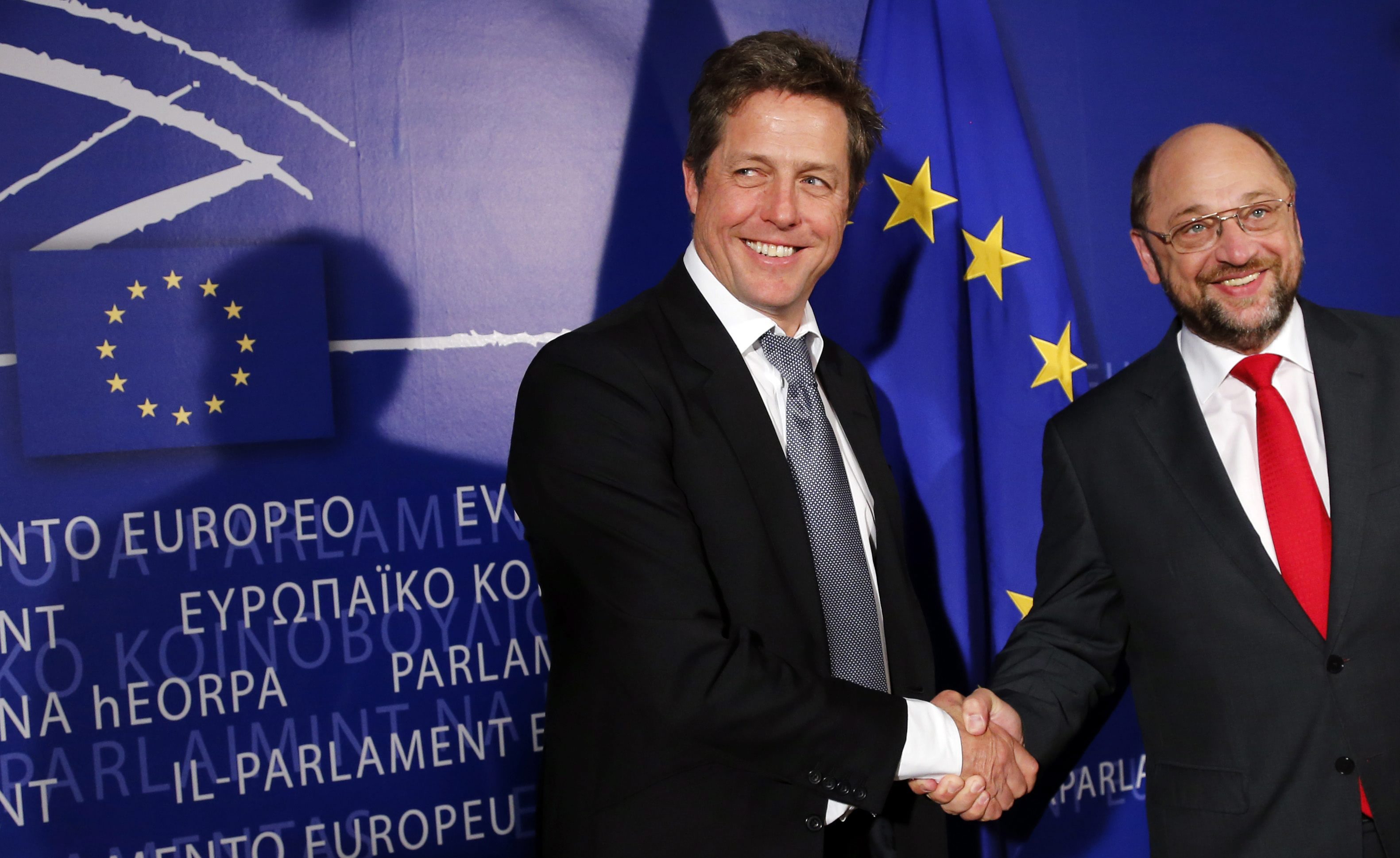 Hugh Grant i Martin Schulz w Parlamencie Europejskim