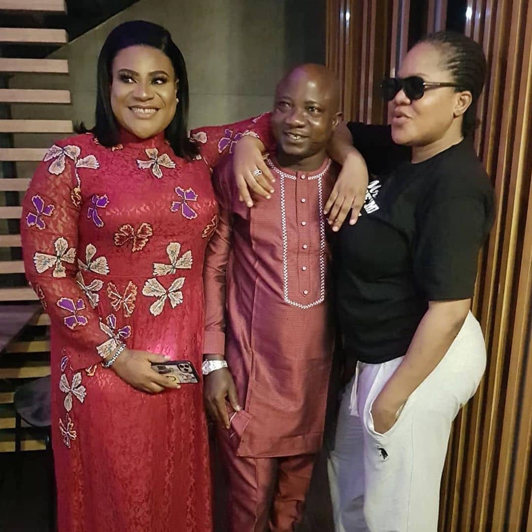 Nkechi Blessing Sunday, Sanyeri and Toyin Abraham on the set of 'Fate of Alakada: The Party Planner.' [Instagram/Fateof Alakada]