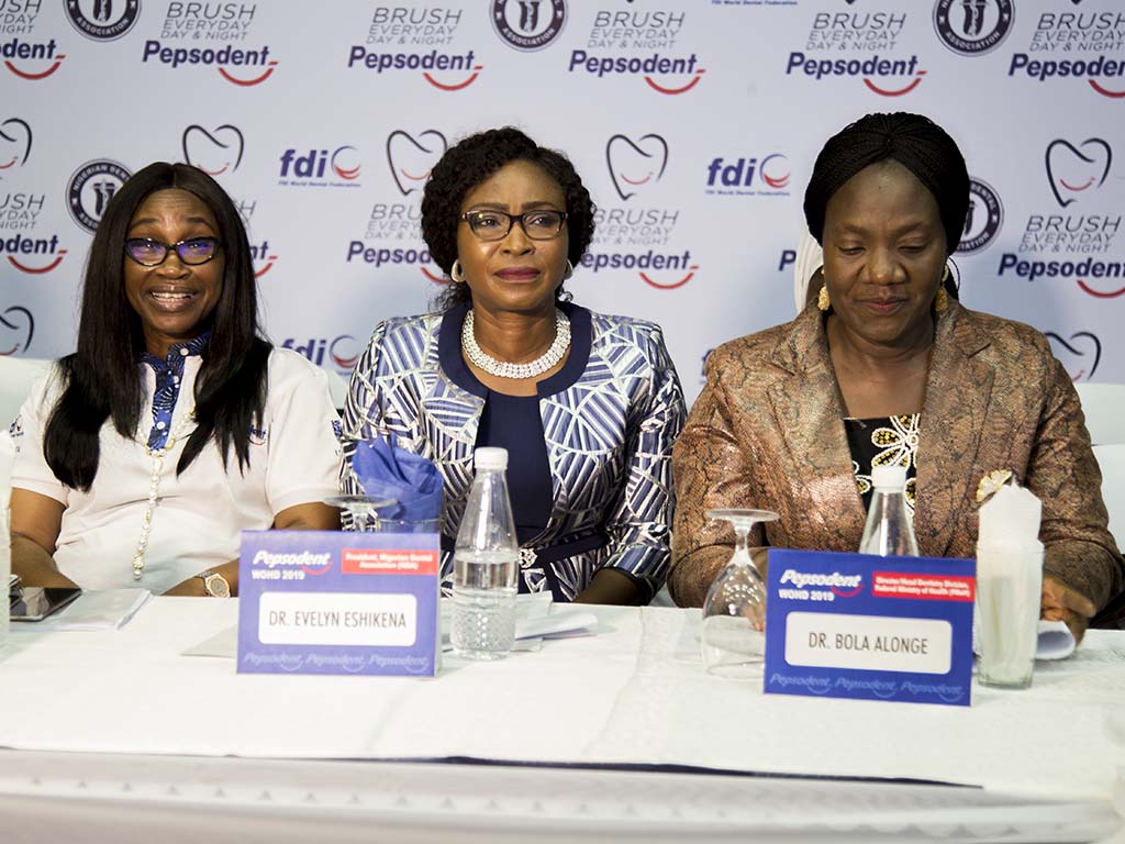 Corporate Affairs & Sustainable Business Director, Unilever Ghana and Nigeria, Soromidayo George; President, Nigerian Dental Association (NDA), Dr Evelyn Eshikena; and Head, Dentistry Division, Federal Ministry of Health, Dr Bola Alonge during Pepsodent 2019 World Oral Health celebration held in Lagos.