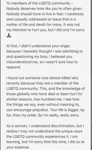 Simi apologized to the LGBT community following a 