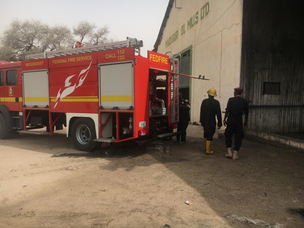 The scene from the fire that destroys relief materials meant for IDPs in Maiduguri (NAN)