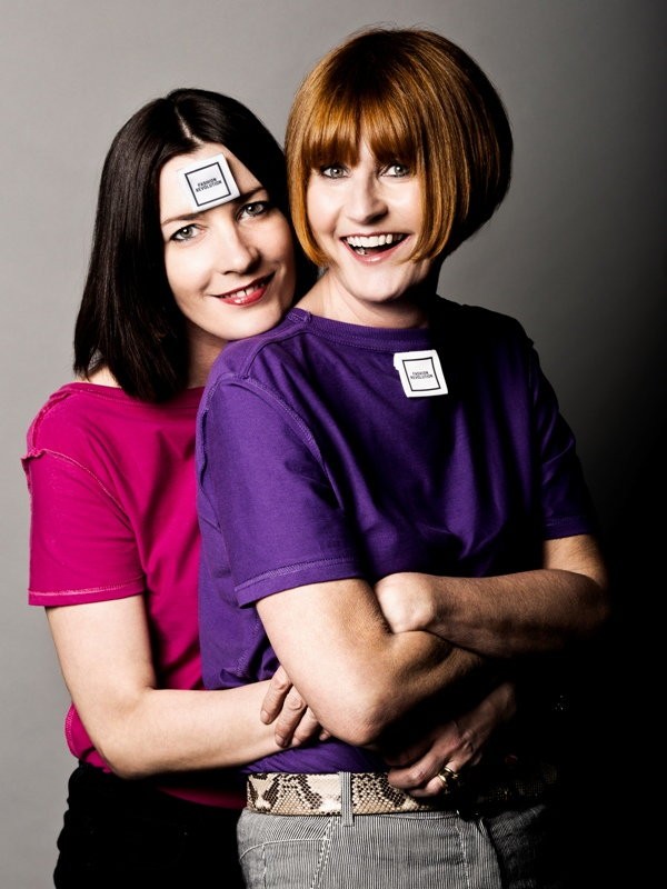 Melanie Rickey & Mary Portas (Photographer: Trevor Leighton/Stylist: Alice Wilby/Hair: Oscar Alexander/Makeup: Lauren Baker/T-shirt: Continental Clothing/Oversized label: Mrs Bowtie)