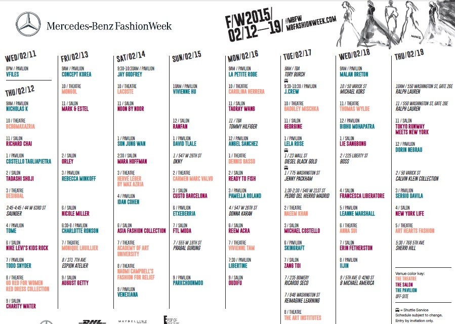 New York Fashion Week Schedule