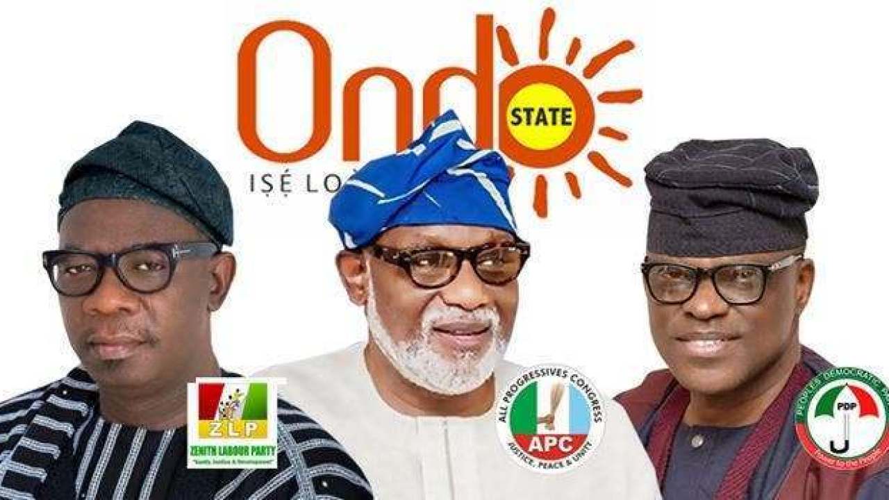 The forthcoming election in Ondo is a contest between Agboola Ajayi of ZLP, Gov Rotimi  Akeredolu of APC and  Eyitayo Jegede of PDP (SignatureTV)