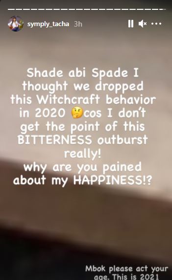 Tacha wonders why Shade Ladipo is bitter about her happiness. [Instagram/SymplyTacha]