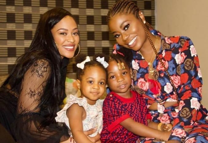 Davido's daughters, Hailey and Imade, with their mothers Amanda and Sophia. [Instagram/celebritiesmediagist]