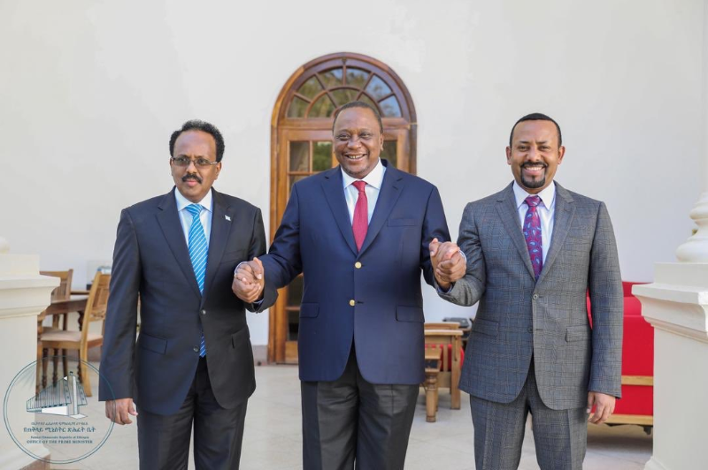 Ethiopian PM Abiy Ahmed with presidents Uhuru Kenyatta and his Somali counterpart Mohammed Farmajo