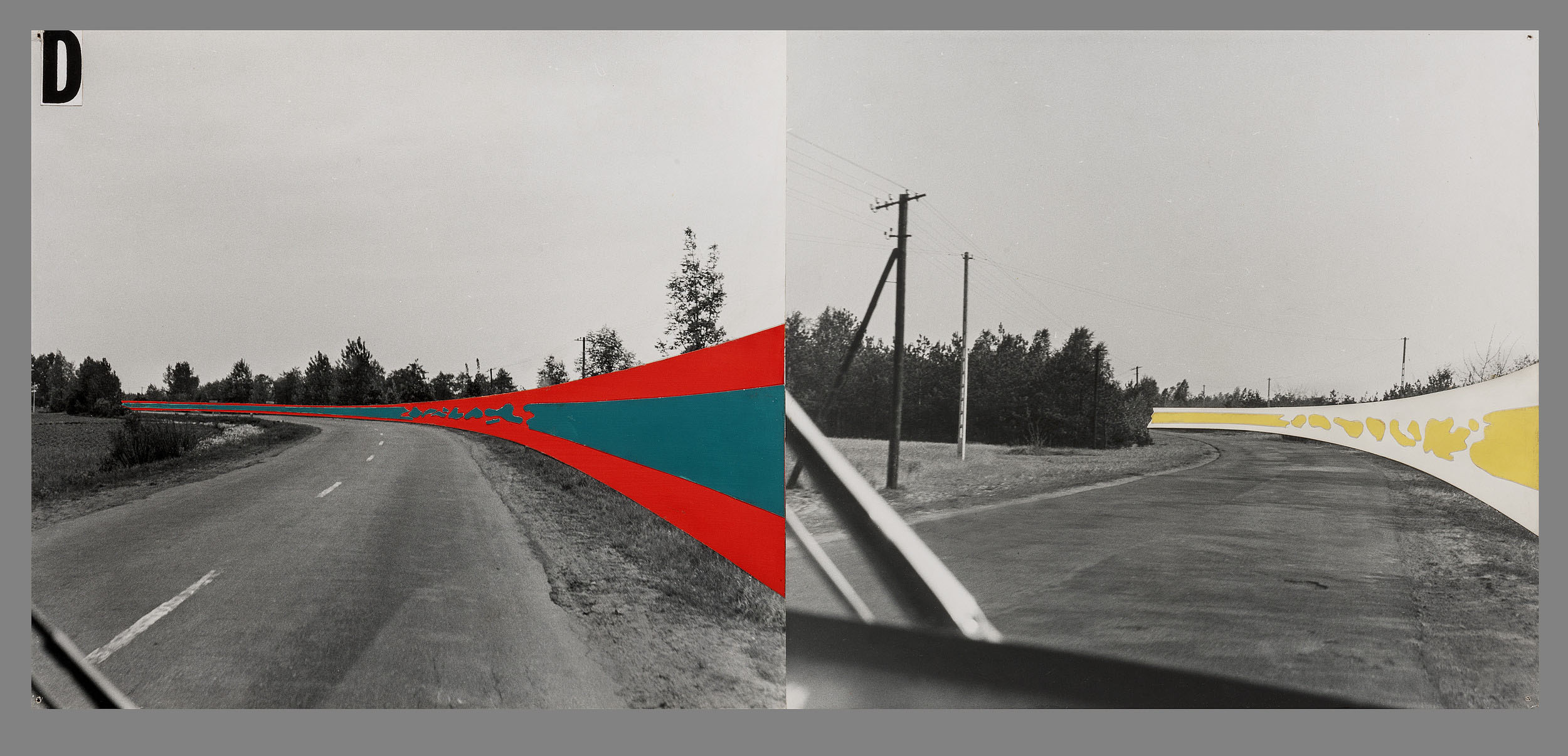 Zbigniew Dłubak Propozycja zagospodarowania Trasy Muzeum – Zalew Zegrzyński, 1971 kolaż, fotografia, akryl, papier na sklejce, 50 × 110 cm, Muzeum Narodowe w Warszawie