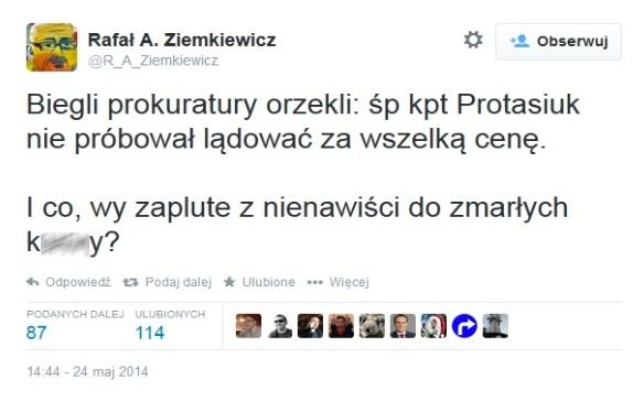 Wpis R. Ziemkiewicza na Twitterze