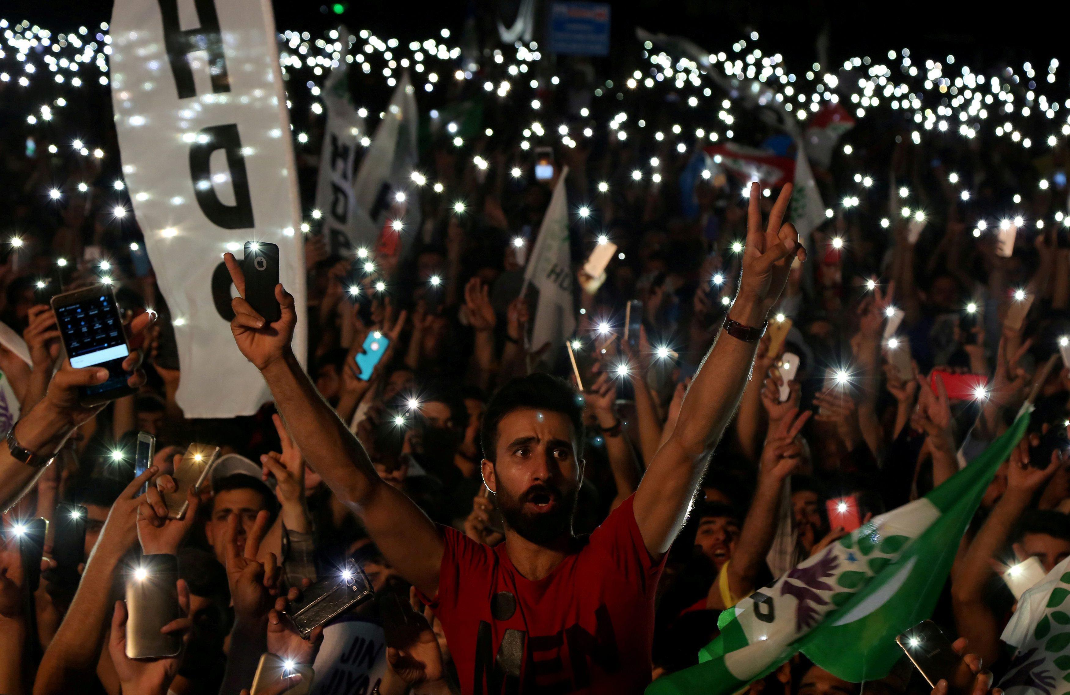 Supporters of Turkey's main pro-Kurdish Peoples' Democratic Party attend a rally in Diyarbakir