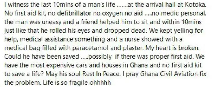 Lady who witnessed death of passenger rubbishes account by Ghana Airport Co. Ltd