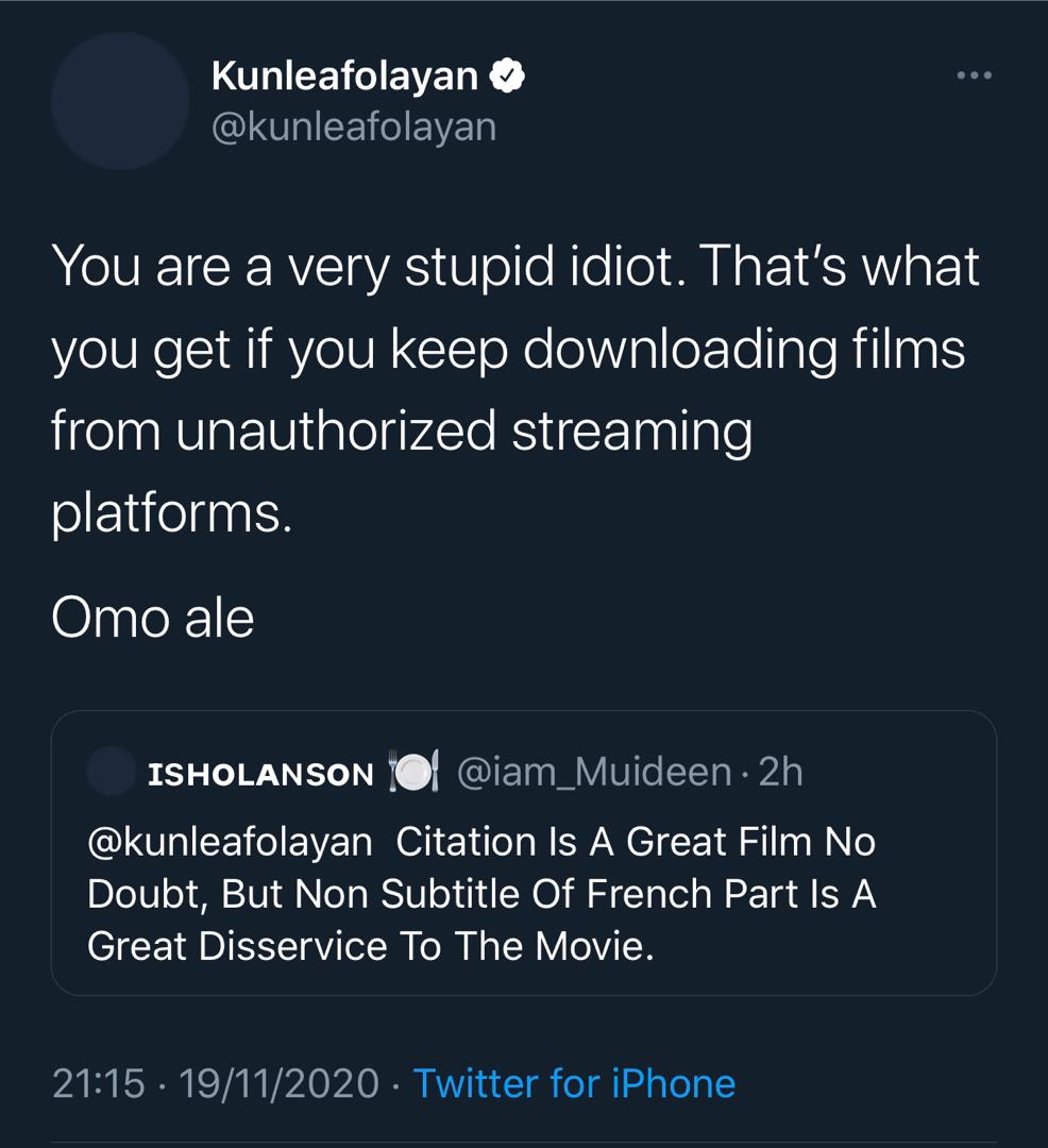 Kunle Afolayan's tweet [Twitter/kunleafolayan]