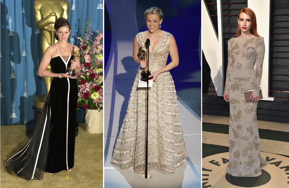 Gwiazdy w kreacjach vintage: Julia Roberts w sukni Valentino, Reese Witherspoon w sukni Diora z 1955 r., Emma Roberts w kreacji vintage od Armaniego