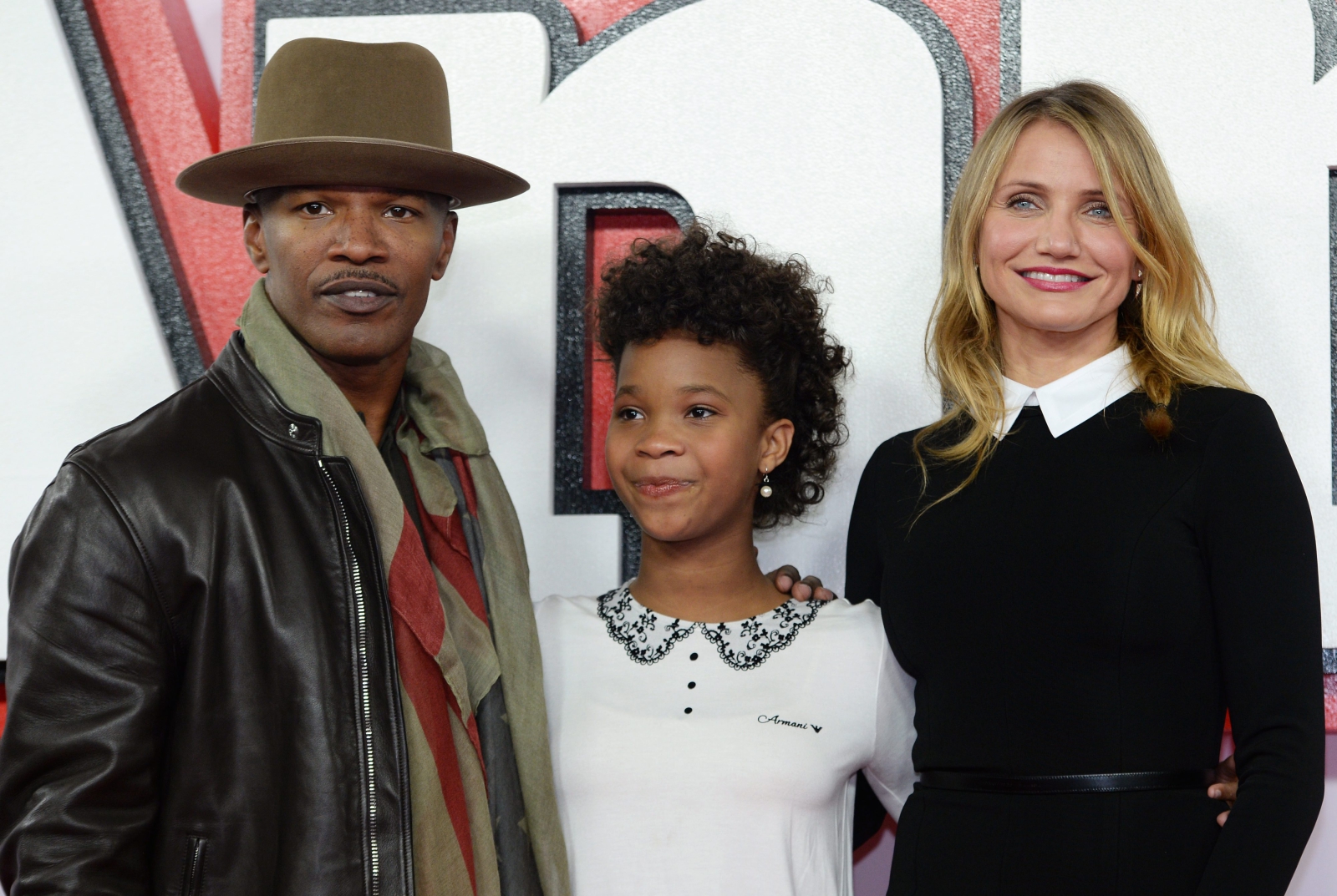 Jamie Foxx, Quvenzhane Wallis i Cameron Diaz na premierze