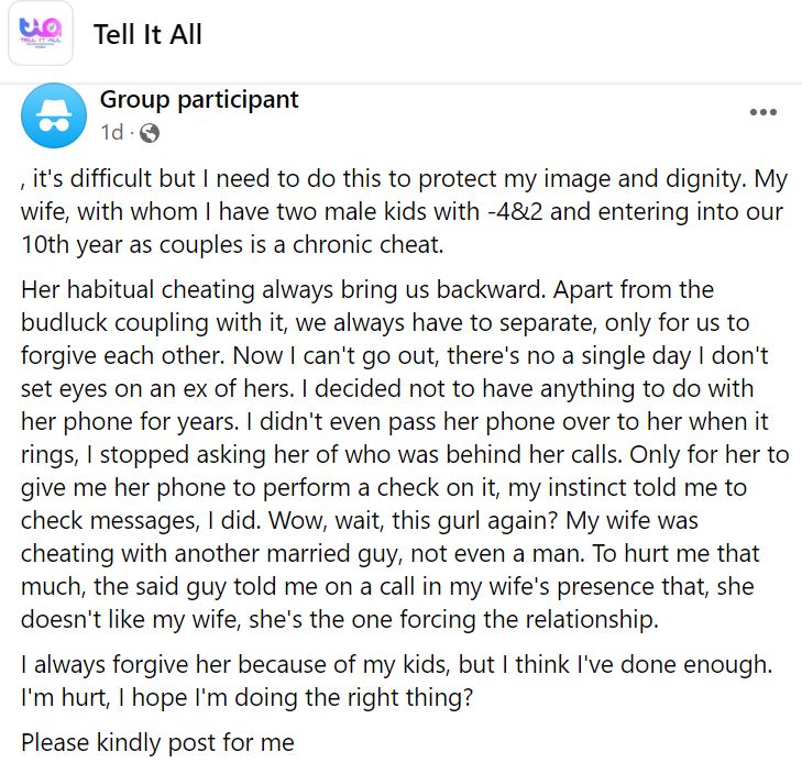 My wife is a chronic cheat; I\'m hurt – Ghanaian man cries