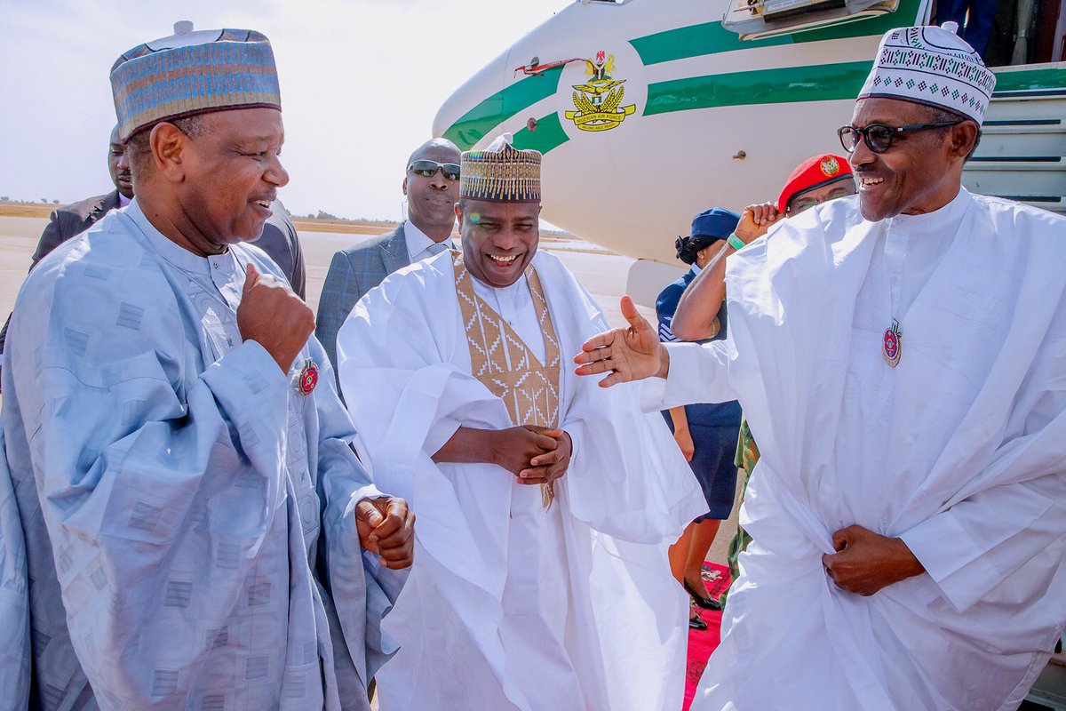 Shehu Shagari: Buhari arrives Sokoto to condole family, state govt (Twitter - @NGRPresident)