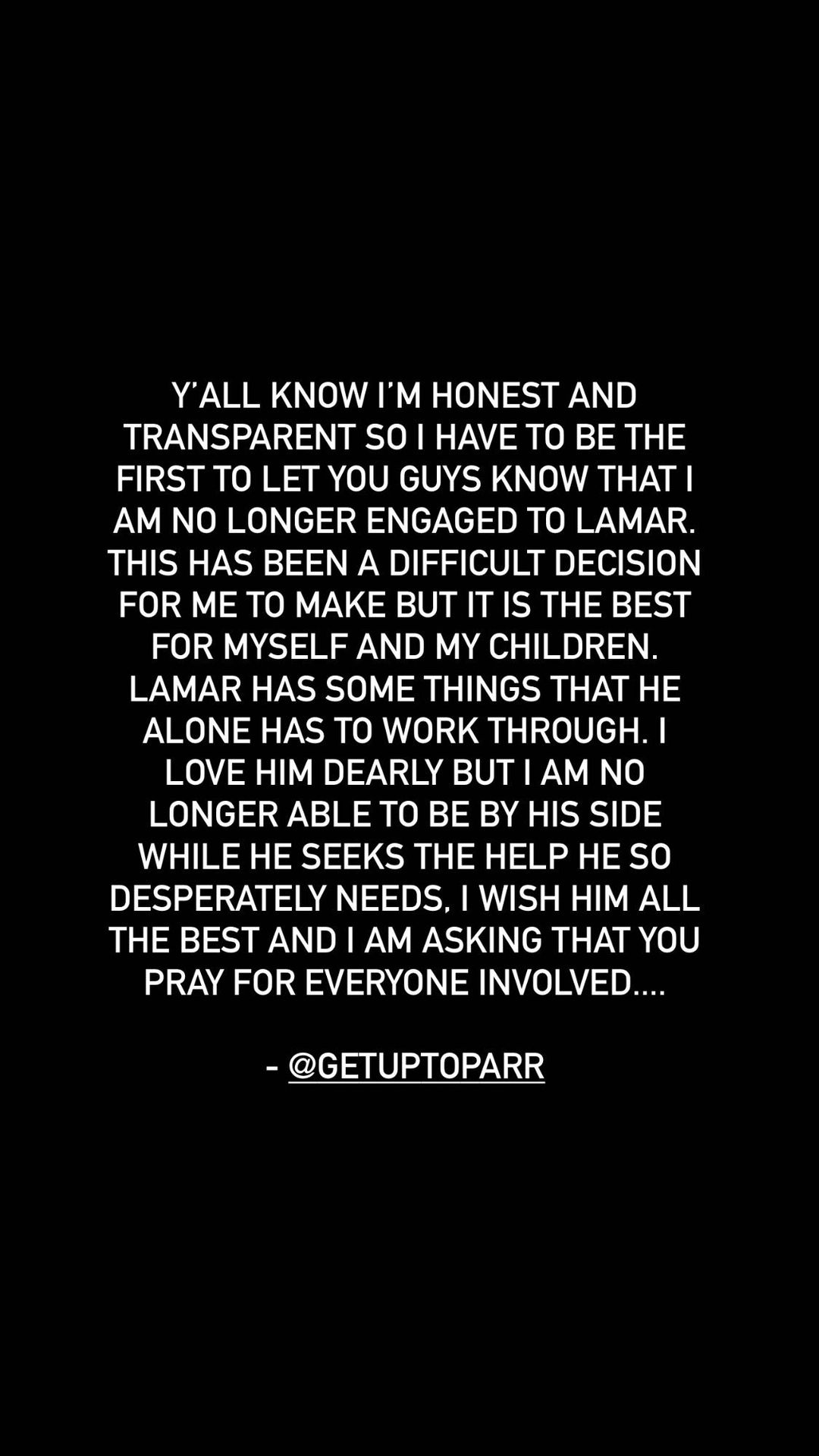 Sabrina Parr announces the end of her engagement to Lamar Odom [Instagram/GetUpTpParr]