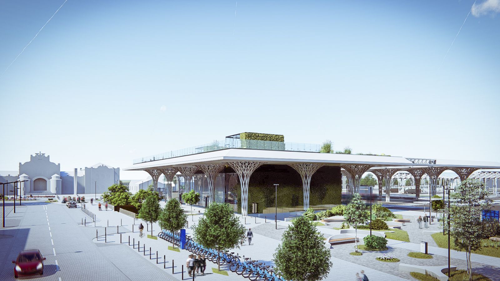 Nowy dworzec autobusowy powstanie niedaleko dworca kolejowego. Zostaną tu stworzone nowe miejsca służące integracji w przyjaznym otoczeniu, poczuć bliskość natury w sercu miasta, nawiązać nowe znajomości. W tym celu ogród na dachu oraz ściana zielona mają tworzyć strefę zieleni łączącą dworzec z Parkiem Ludowym. Projekt ma za zadanie rewitalizację obszarów przydworcowych, stworzenie nowej tkanki miejskiej, ma być odpowiedzią na pytanie jak rewitalizować tereny przydworcowe tak aby stały się przyjazne dla podróżnych oraz mieszkańców.
