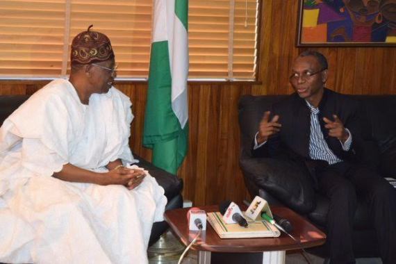 Kaduna State Governor, Nasir El-Rufai meets with Minister of Information, Lai Mohammed on November 18, 2015, in Abuja