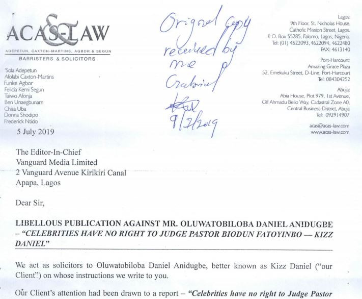 Kizz Daniels makes true his threats as he sues Vanguard Newspaper over a 'false publication' 8a7b50bbc2957320104a517f0351df15 - Kizz Daniels makes true his threats as he sues Vanguard Newspaper over a 'false publication'