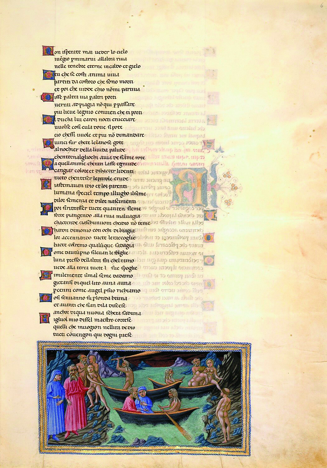 Fragment „III Pieśni” nazywanej niekiedy „Pieśnią Przeprawy”, gdzie Dante z Wergiliuszem spotykają Charona, 1442-1450 