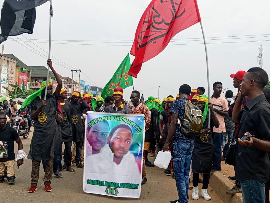 Shiites demanding El-zakzaky's release during a protest in Abuja. (Pulse)
