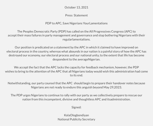 PDP's statement (PDP/Twitter)