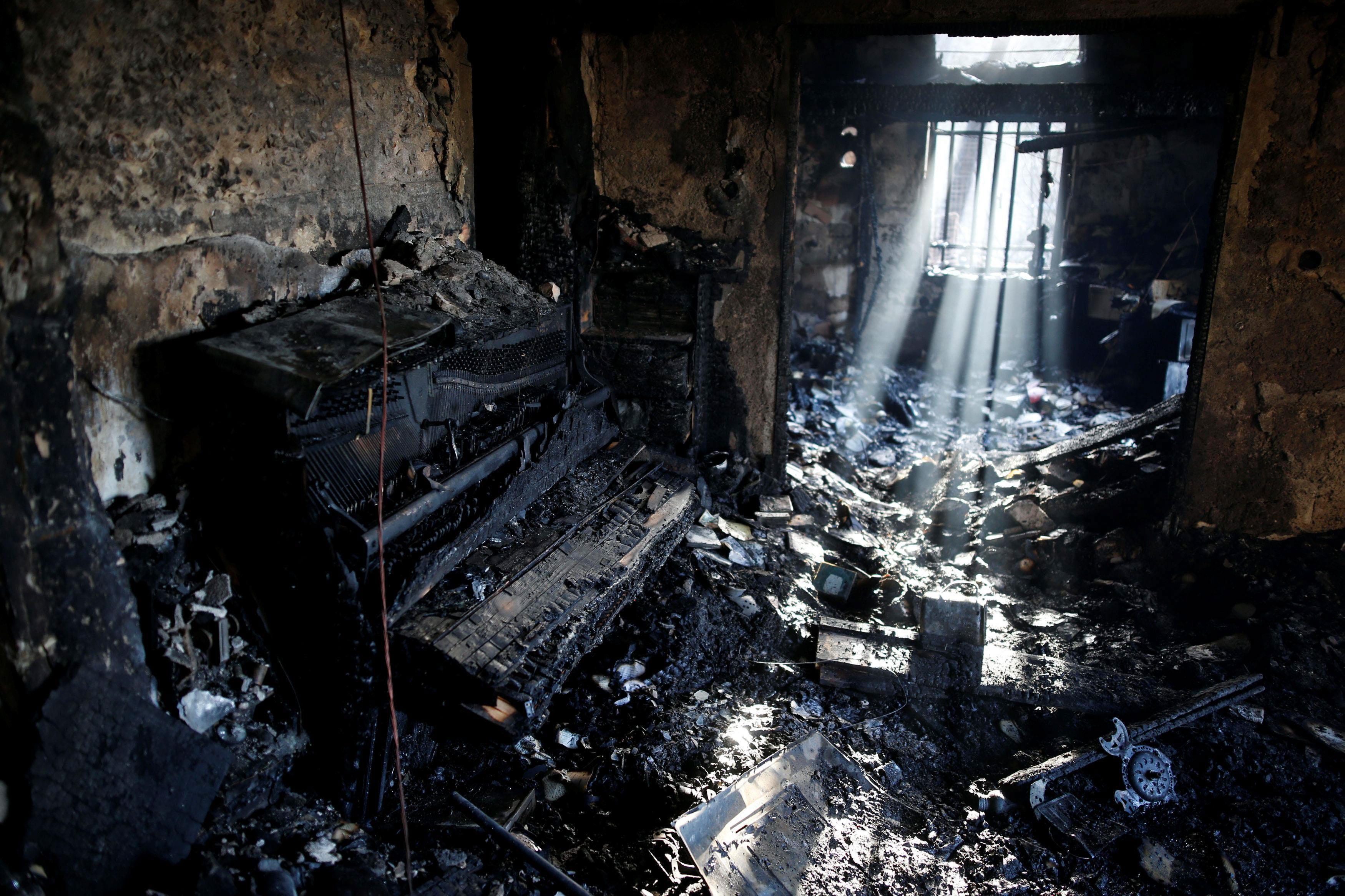 A living room burnt in Thursday's fire is pictured in the northern city of Haifa