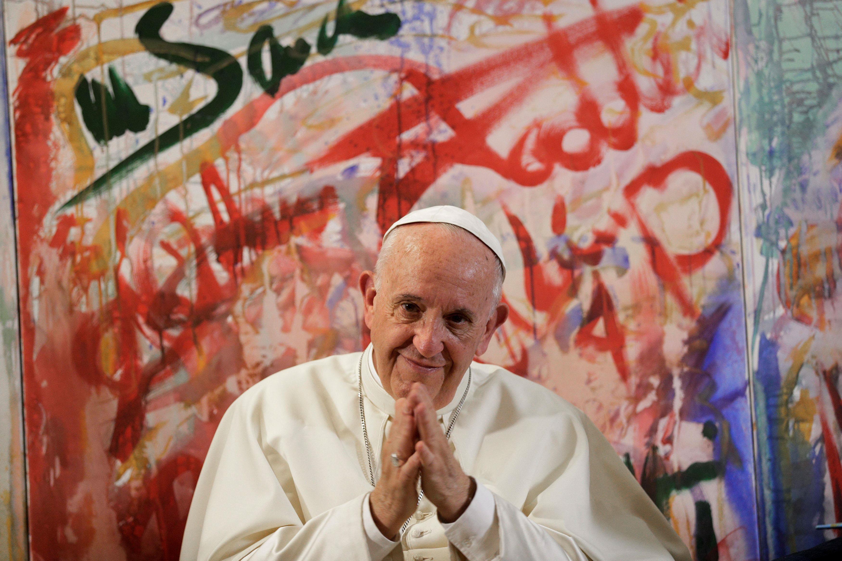 Pope Francis gestures during his visit at the Scholas Occurentes foundation in Rome
