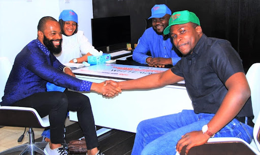 Whitemoney Administrative manager, Makky Chukwuma , Omotayo Abiodun, Public Relations Manager, Tolaram Group, Brand manager Hypo Bleach, Akinseloyin Akintayo, Brand manager Hypo Toilet Cleaner, Anele Chidera During the presentation for the most hygienic housemate week 1 of the Big Brother Naija season 6 in Lagos.