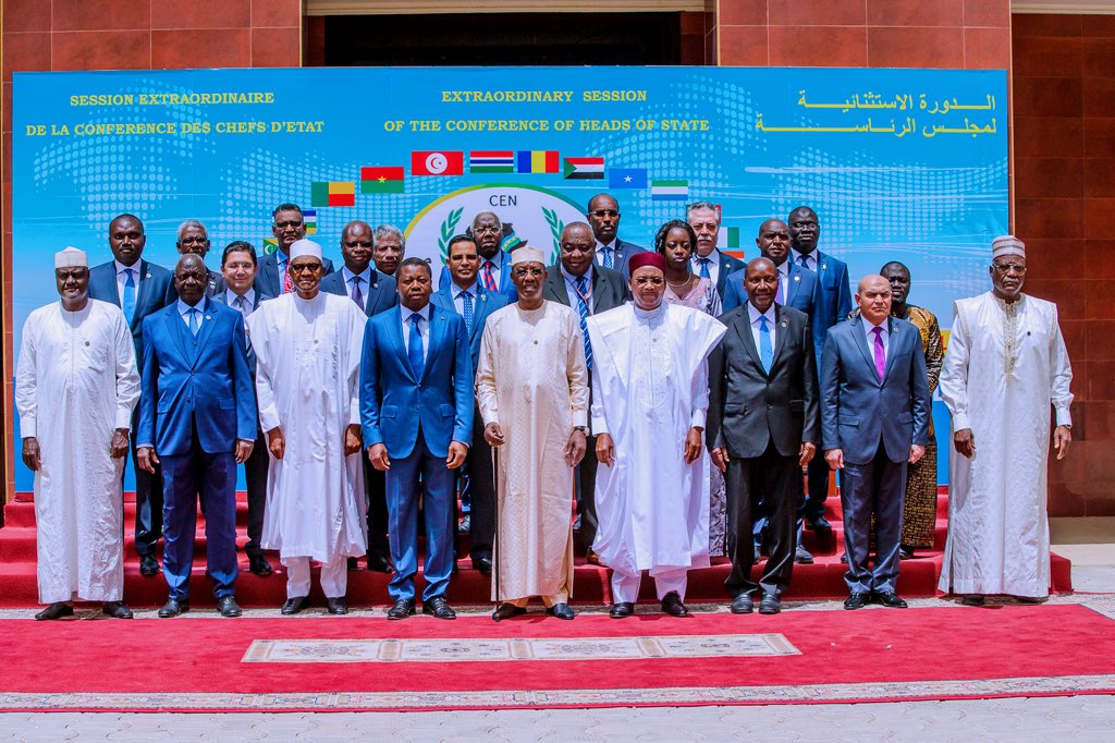 President Buhari participates in the ExtraOrdinary Session of the Conference of Heads of State of CEN-SAD, in N Djamena, Chad, on 13th April 2019 1 (Twitter @@MBuhari)