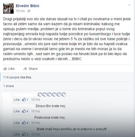 Poruka Elvedina Bibića na fejsbuku