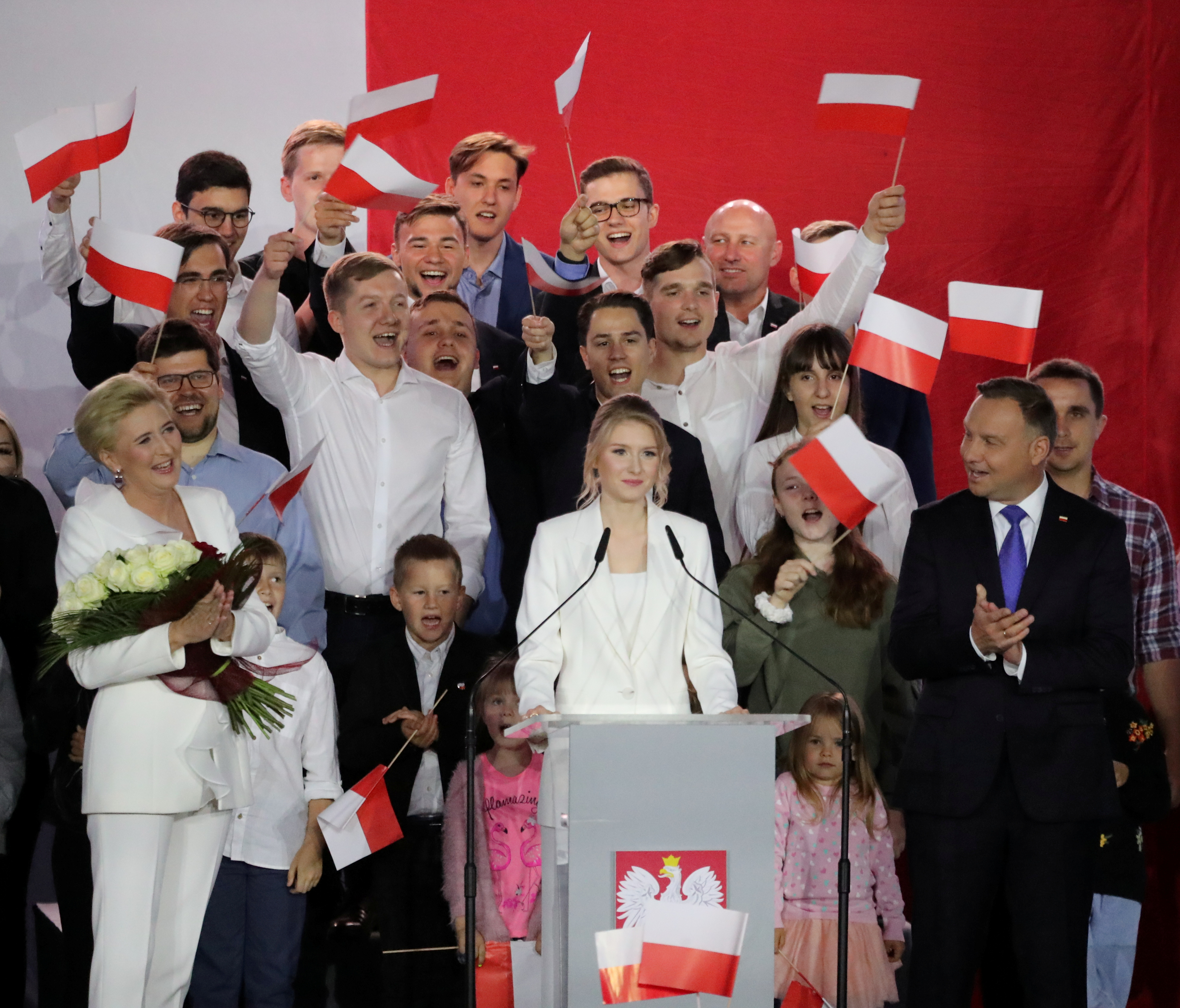 Wieczór wyborczy ubiegającego się o reelekcję prezydenta Andrzeja Dudy, Pułtusk, lipiec 2020 r. 