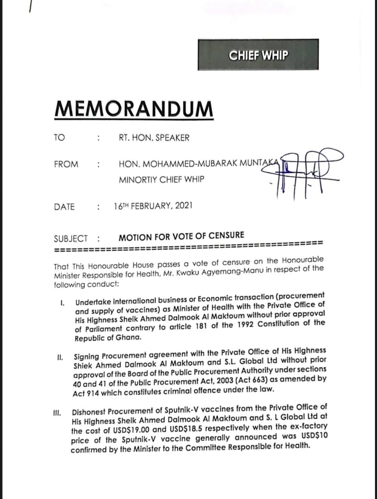 Minority initiates moves to remove Kwaku Agyeman-Manu from office over botched contract