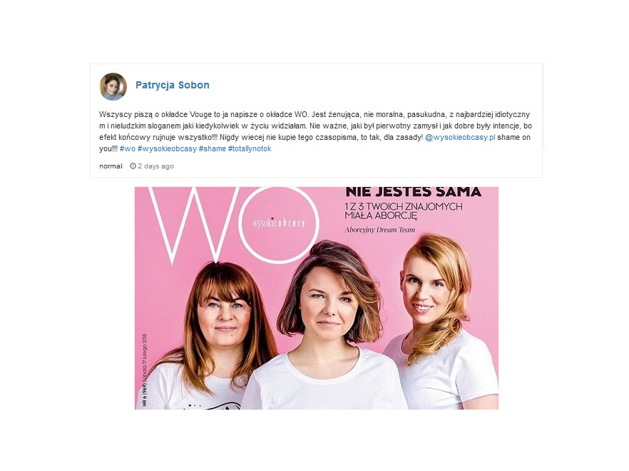 Reakcje użytkowniczek Instagramu na okładkę