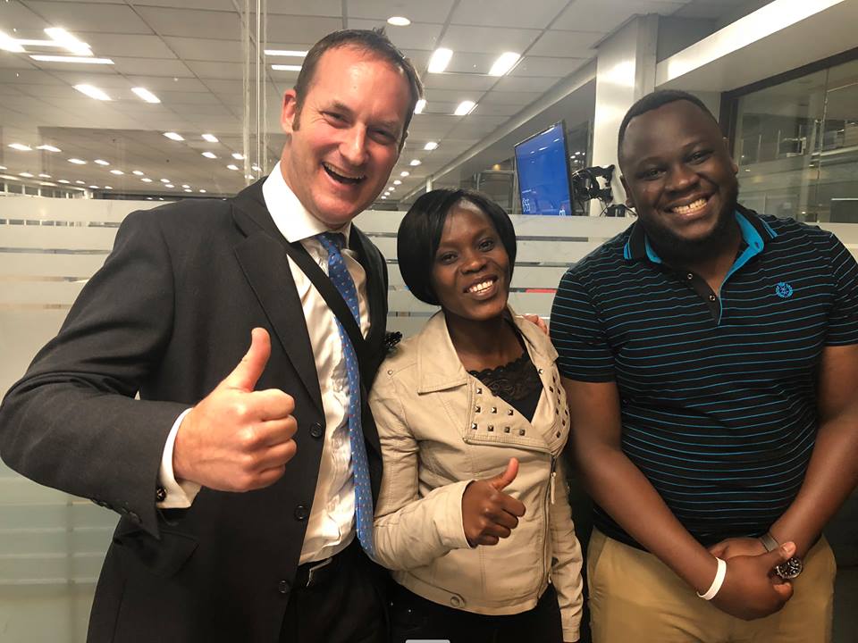 4G Capital Group Limited Wayne Hennessy-Barrett with Winnie a small Duka owner and Tony Kuchio, CEO of Buymore POS a digital point of sale app provider. (Facebook/4GCapitalKenya)