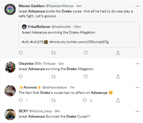 reactions as Israel Adesanya survives Drake curse with victory against Jared Cannonier