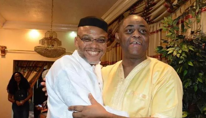 Biafra separatist leader Nnamdi Kanu (Left) and former Aviation minister, Femi Fani-Kayode (Punch)