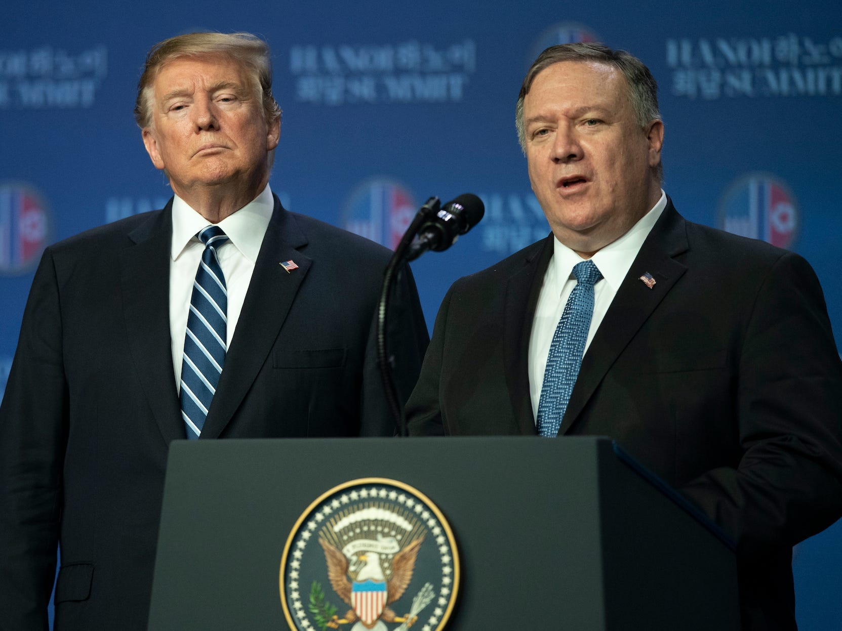 United States President Donald Trump (Left) with Secretary of State Mike Pompeo (Right) 