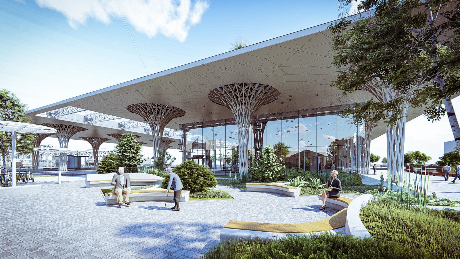 Jako odpowiedź na coraz bardziej rozpowszechniony problem smogu, architekci zastosowali kostkę antysmogową - nowoczesny, materiał o właściwościach fotokatalitycznych. Zawiera ona dwutlenek tytanu, który pod wpływem światła umożliwia przekształcenie toksycznych spalin w substancje nieszkodliwe dla zdrowia. Wsparciem w utrzymaniu odpowiedniej jakości powietrza będą również rośliny - projekt zakłada nasadzenie gatunków, które szczególnie sprzyjają produkcji tlenu. Woda potrzebna do podlewania roślin ma być pozyskiwana dzięki systemowi oczyszczania ścieków deszczowych. To nie koniec rozwiązań eco-friendly - na terenie dworca znajdą się stanowiska dla rowerów oraz ładowarki do elektronicznych samochodów i autobusów.
