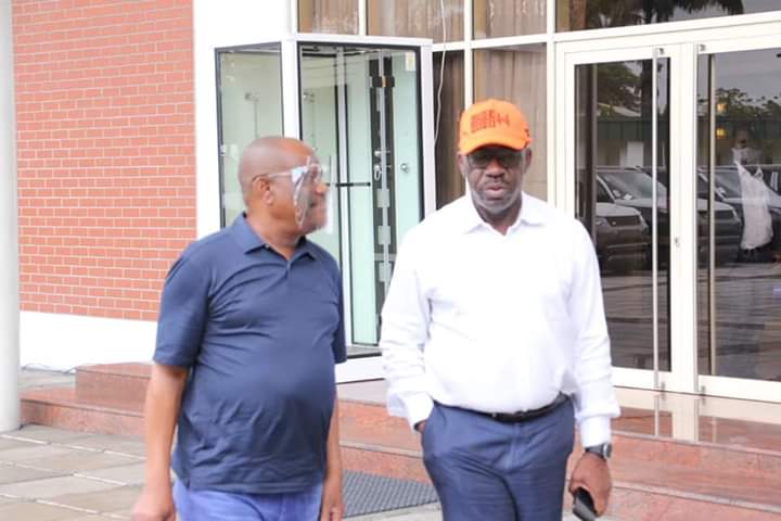 Wike (Left) and Obaseki (Right) in Port Harcourt after Obaseki's defection from the APC to the PDP in June (Nyesom Wike) 