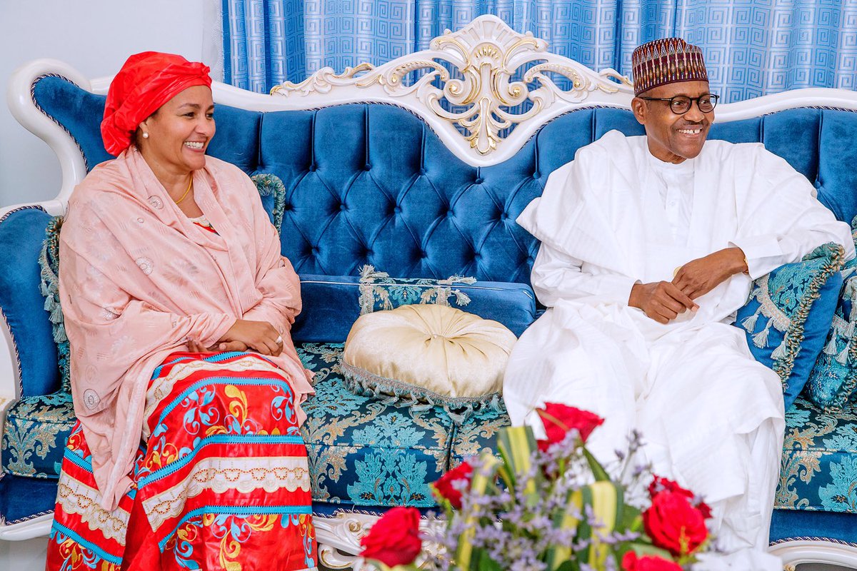 President Muhammadu Buhari meets UN Deputy Secretary-General, Amina Mohammed [Twitter/@BashirAhmaad]