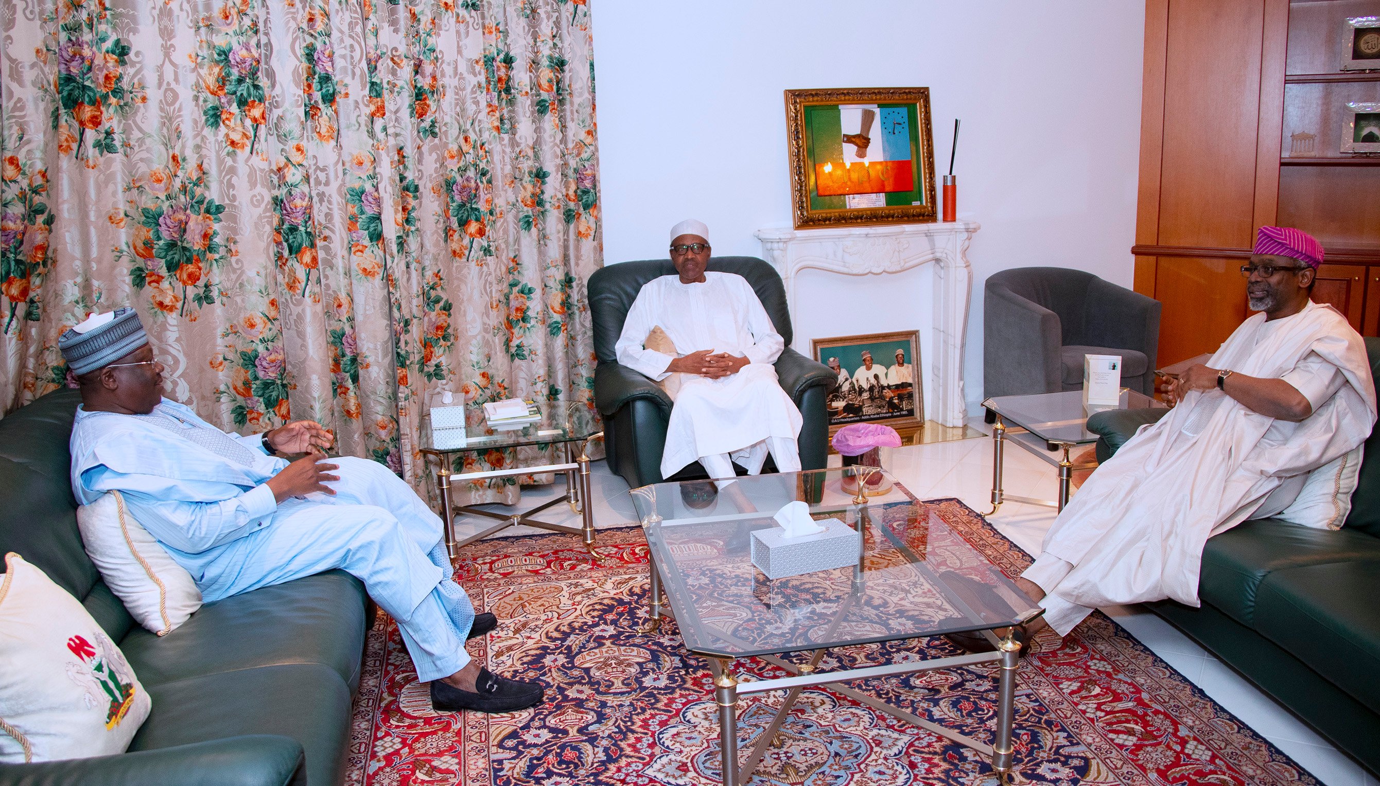 President Muhammadu Buhari, President of the Senate Ahmad Lawan and Speaker of the House of Representatives Hon. Femi Gbajabiamila [Twitter/@BashirAhmaad]