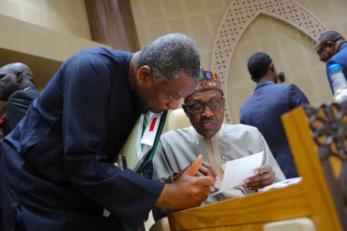 President Buhari and foreign minister Geoffrey Onyeama [Greenbreporters]